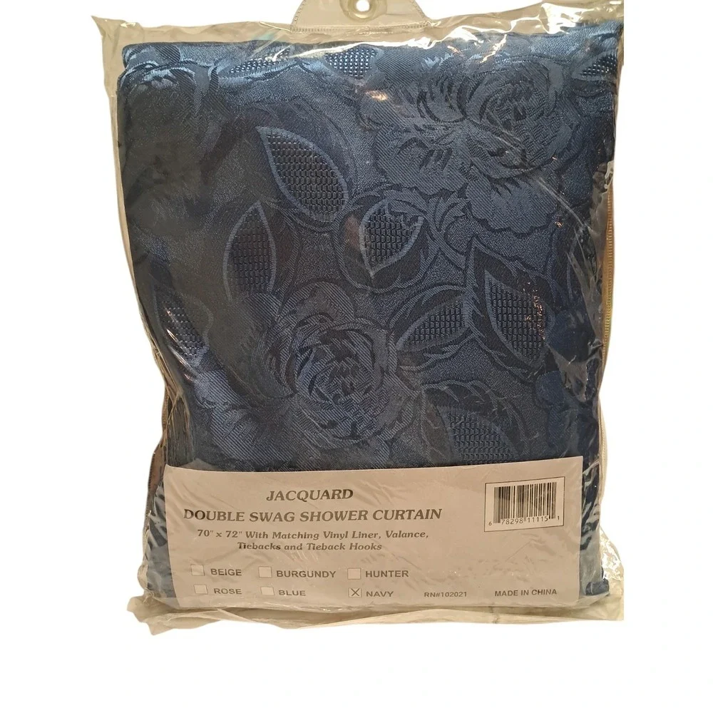 Jacquard Double Swag Shower Curtain Navy Blue 70